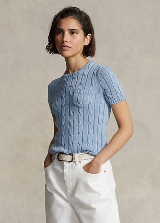 AZURE Women’s Ralph Lauren Cable-Knit Cotton Short-Sleeve Sweaters