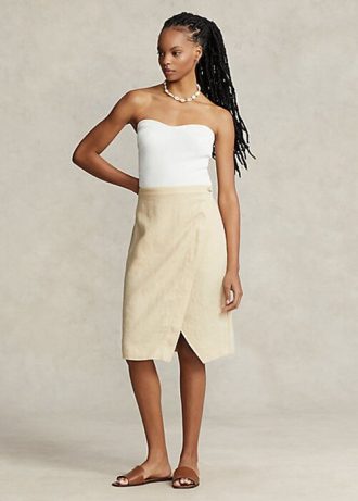 Beige Women’s Ralph Lauren Linen Wrap Skirts