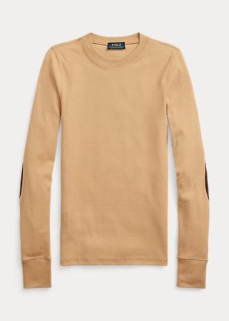 Beige Women’s Ralph Lauren Ribbed Suede-Trim Long-Sleeve T Shirts