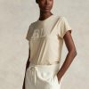 Beige Women’s Ralph Lauren Rl-suede-applique Jersey   T Shirts