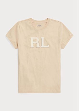 Beige Women’s Ralph Lauren Rl-suede-applique Jersey   T Shirts