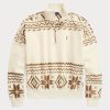 Beige Women’s Ralph Lauren Tonal Fair Isle-motif Fleece Pullover Sweatshirts