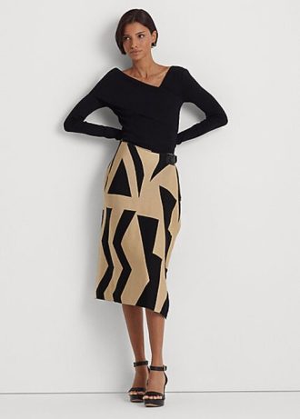 Black / Brown Women’s Ralph Lauren Geo-Print Cotton-Blend Pencil Skirts