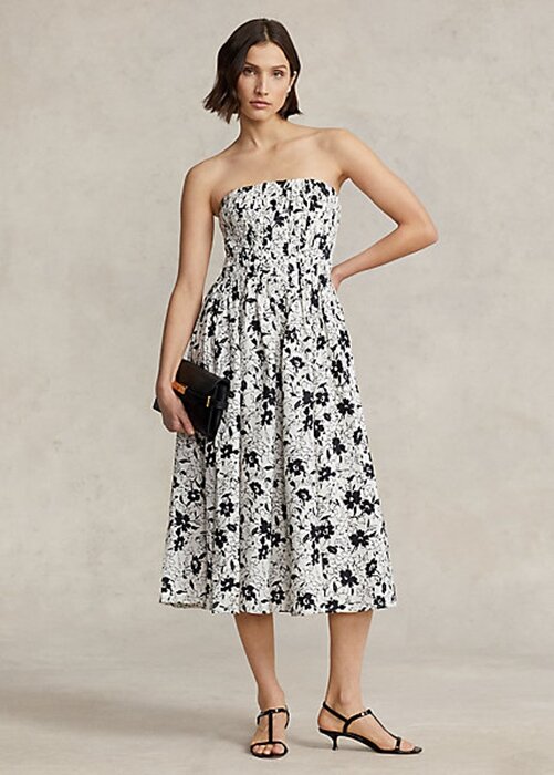 Black / Cream Women’s Ralph Lauren Floral Linen Strapless Dress Black / Cream Women’s Ralph Lauren Floral Linen Strapless Dress