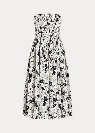 Black / Cream Women’s Ralph Lauren Floral Linen Strapless Dress
