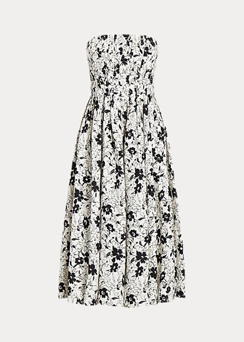 Black / Cream Women’s Ralph Lauren Floral Linen Strapless Dress Black / Cream Women’s Ralph Lauren Floral Linen Strapless Dress
