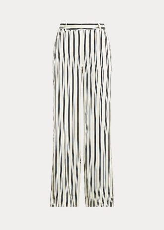 Black / Cream Women’s Ralph Lauren Striped Satin Wide-Leg Pants