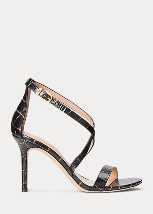 Black / Gold Women’s Ralph Lauren Gabriele Embossed Leather Heels Black / Gold Women’s Ralph Lauren Gabriele Embossed Leather Heels