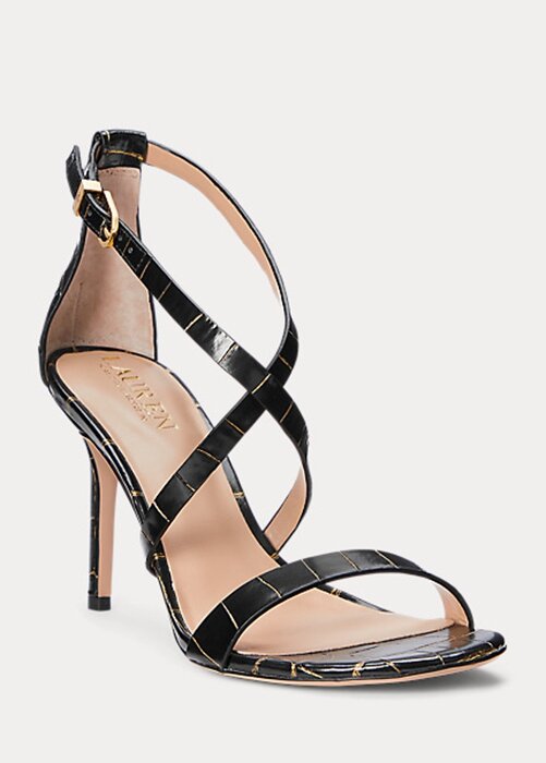 Black / Gold Women’s Ralph Lauren Gabriele Embossed Leather Heels Black / Gold Women’s Ralph Lauren Gabriele Embossed Leather Heels