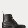 Black Men’s Ralph Lauren Bryson Cap-Toe Leather Boots