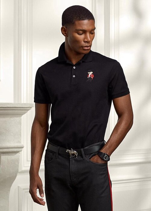 Black Men’s Ralph Lauren Custom Slim Fit Bear Polo Shirts Black Men’s Ralph Lauren Custom Slim Fit Bear Polo Shirts
