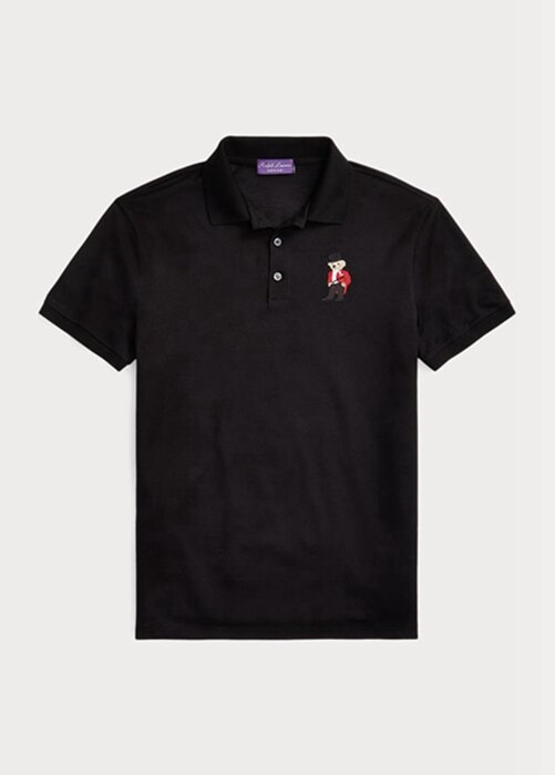 Black Men’s Ralph Lauren Custom Slim Fit Bear Polo Shirts Black Men’s Ralph Lauren Custom Slim Fit Bear Polo Shirts