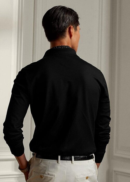 Black Men’s Ralph Lauren Custom Slim Fit Pique Polo Shirts Black Men’s Ralph Lauren Custom Slim Fit Pique Polo Shirts