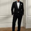 Black Men’s Ralph Lauren Gregory Wool Barathea Tuxedo  Pants
