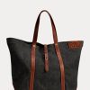 Black Men’s Ralph Lauren Leather-Trim Denim Tote Bags