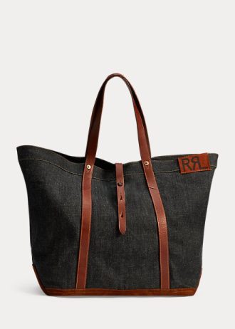 Black Men’s Ralph Lauren Leather-Trim Denim Tote Bags