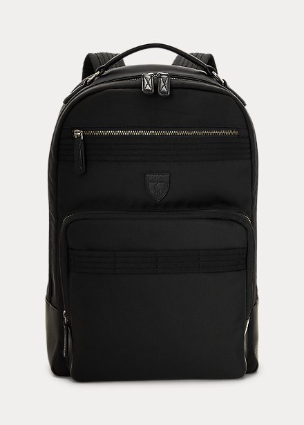 Black Men’s Ralph Lauren Leather-Trim Travel Backpacks Black Men’s Ralph Lauren Leather-Trim Travel Backpacks