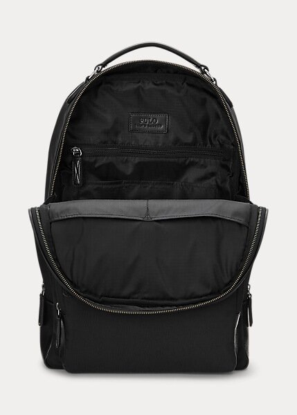 Black Men’s Ralph Lauren Leather-Trim Travel Backpacks Black Men’s Ralph Lauren Leather-Trim Travel Backpacks