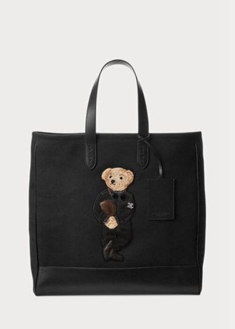 Black Men’s Ralph Lauren Polo Bear Leather-trim Canvas Tote Bags