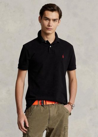Black Men’s Ralph Lauren Slim Fit Mesh  Polo Shirts