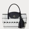 Black/Snow White Women’s Ralph Lauren Geo-Motif Woven Leather Large Perri Tote Bags