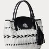 Black/Snow White Women’s Ralph Lauren Geo-Motif Woven Leather Large Perri Tote Bags