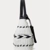 Black/Snow White Women’s Ralph Lauren Geo-Motif Woven Leather Large Perri Tote Bags