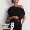 Black/Snow White Women’s Ralph Lauren Geo-Motif Woven Leather Large Perri Tote Bags