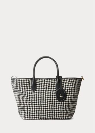 Black/White Houndstooth Women’s Ralph Lauren Houndstooth Medium Bellport Tote Bags