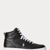 Black / White Men’s Ralph Lauren Court Leather High-Top Sneakers