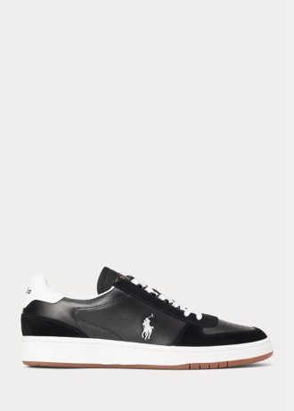 Black / White Men’s Ralph Lauren Court Leather-Suede Sneakers