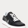 Black / White Men’s Ralph Lauren Court Leather-Suede Sneakers