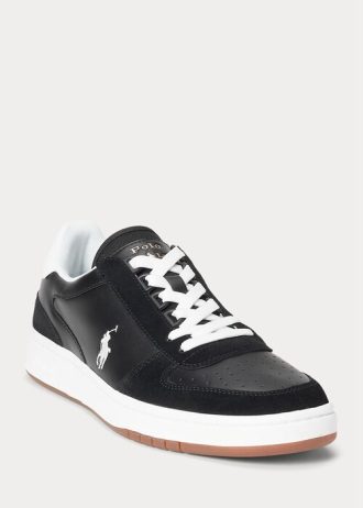 Black / White Men’s Ralph Lauren Court Leather-Suede Sneakers