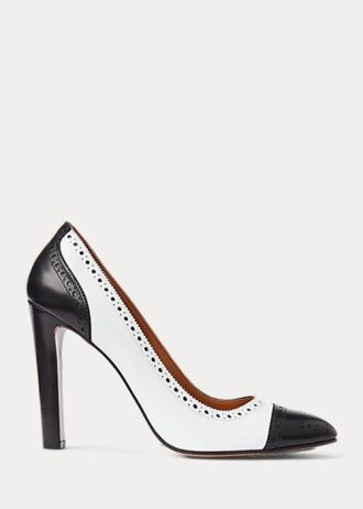 Black / White Women’s Ralph Lauren Ainsley Color-Blocked Calfskin Heels