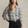 Black / White Women’s Ralph Lauren Relaxed Fit Plaid Linen Shirts