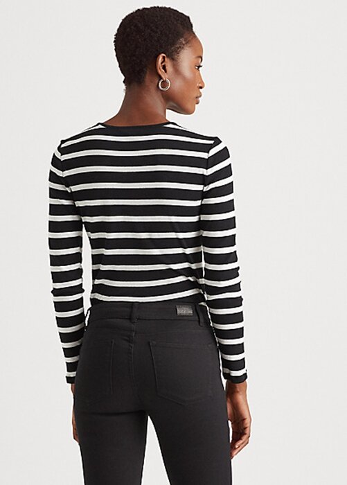 Black / White Women’s Ralph Lauren Striped Button-Shoulder Tops Black / White Women’s Ralph Lauren Striped Button-Shoulder Tops