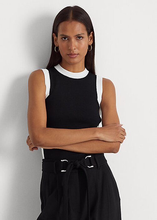 Black / White Women’s Ralph Lauren Two-Tone Sleeveless Sweaters Black / White Women’s Ralph Lauren Two-Tone Sleeveless Sweaters
