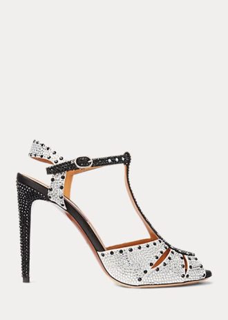Black / White Women’s Ralph Lauren Vasile Embellished Satin Heels