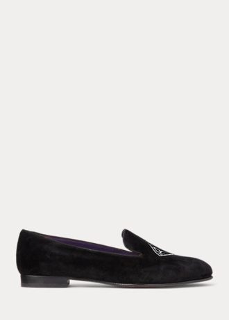 Black Women’s Ralph Lauren Alonzo Embroidered Velvet Flat Shoes