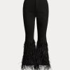 Black Women’s Ralph Lauren Beaded Feather-Trim High-Rise Flare Jeans