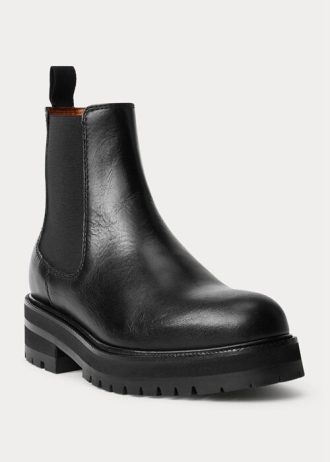 Black Women’s Ralph Lauren Calfskin Lug Chelsea Boots