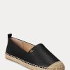 Black Women’s Ralph Lauren Cameryn IV Tumbled Leather Flat Shoes