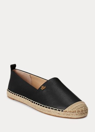 Black Women’s Ralph Lauren Cameryn IV Tumbled Leather Flat Shoes