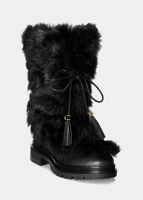 Black Women’s Ralph Lauren Celia Shearling & Burnished Leather Boots Black Women’s Ralph Lauren Celia Shearling & Burnished Leather Boots