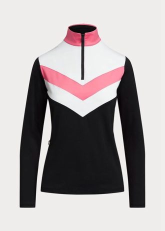 Black Women’s Ralph Lauren Chevron-stripe Quarter-zip Pullover Sweatshirts