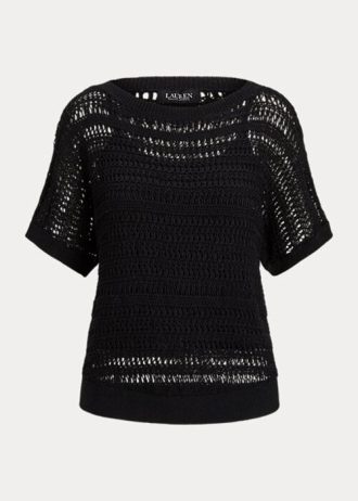 Black Women’s Ralph Lauren Cotton Mesh Short-Sleeve Sweaters