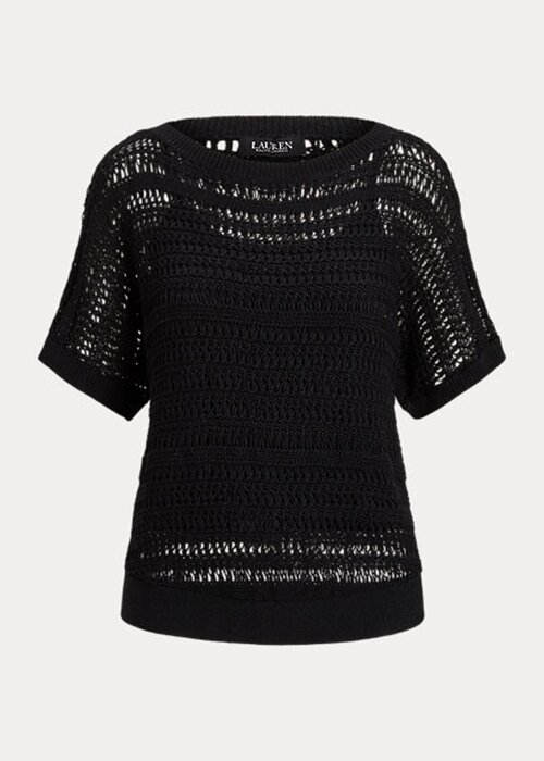 Black Women’s Ralph Lauren Cotton Mesh Short-Sleeve Sweaters Black Women’s Ralph Lauren Cotton Mesh Short-Sleeve Sweaters