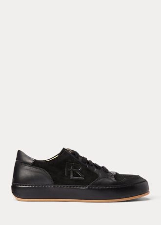 Black Women’s Ralph Lauren Jinett Suede & Leather Low-Top Sneakers