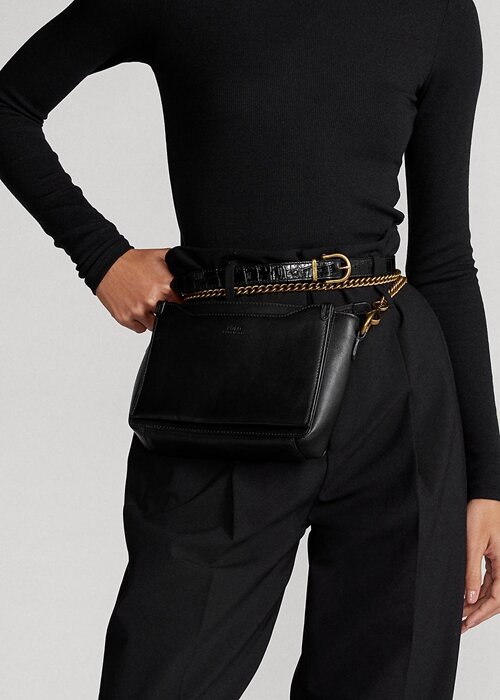 Black Women’s Ralph Lauren Leather Mini Sloane Crossbody Bags Black Women’s Ralph Lauren Leather Mini Sloane Crossbody Bags