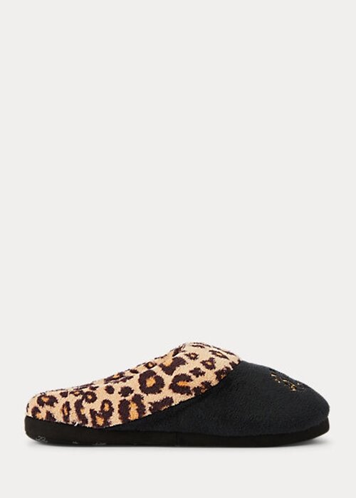 Black Women’s Ralph Lauren Leopard Logo Slippers Black Women’s Ralph Lauren Leopard Logo Slippers